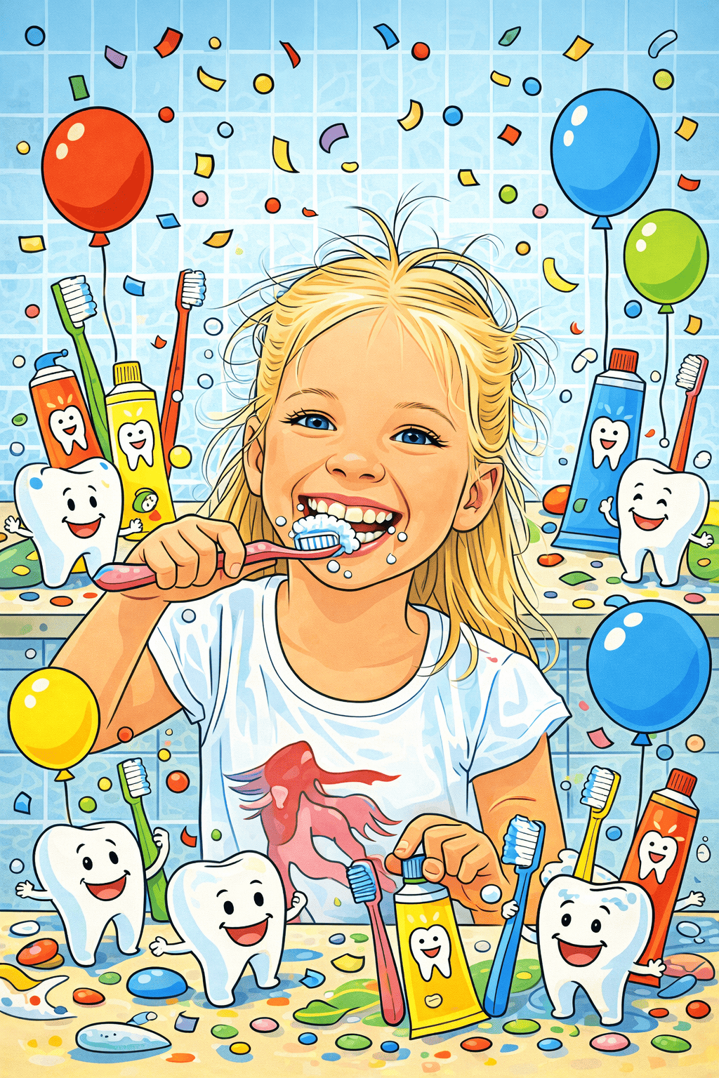 Illustration for Fluoride tooth and the brushing party